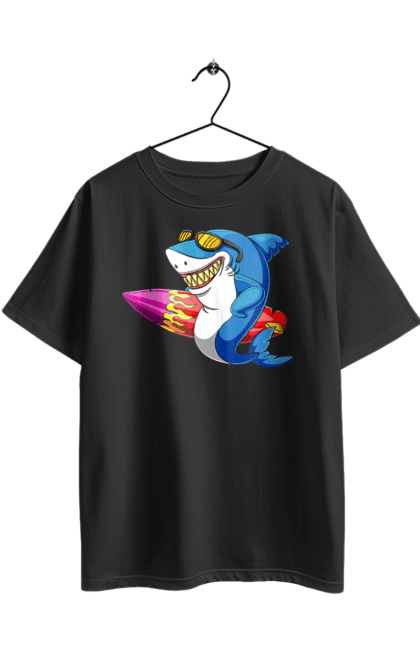 Футболка оверсайз з принтом "Акула В Окулярах З Серфінгом". Акула, літо, окуляри, серфінг. 2070702