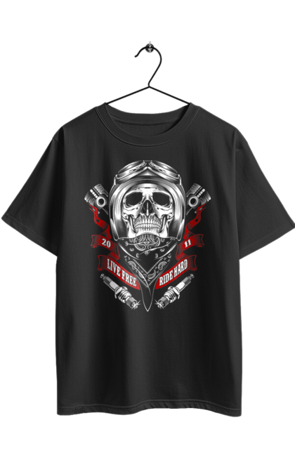 Футболка оверсайз з принтом "череп гонщик". Байкер, гонки, мотоцикл, череп. 2070702