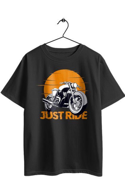 Футболка оверсайз з принтом "Мотоцикл, Просто Їдь". Дорога, їзда, мотоцикл. 2070702