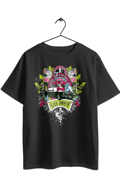 Футболка оверсайз з принтом "Автомобільне Шоу, Літо". Автомобіль, гроші, карти, пальма, шоу. 2070702