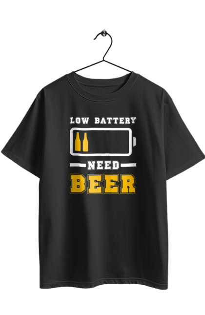 Футболка оверсайз з принтом "Low battery need beer". Алкоголь, брутальні, літні, пиво, прикольні принти, чоловічі. 2070702