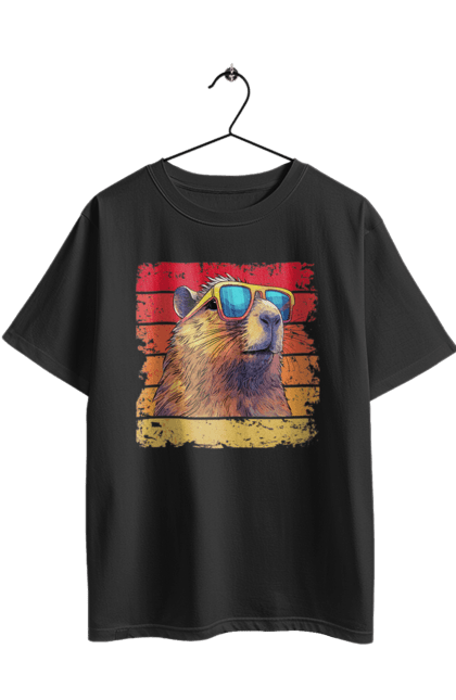 Футболка оверсайз з принтом "Капібара". Capybara, водосвинка, гризун, капібара, окуляри, тварина. 2070702