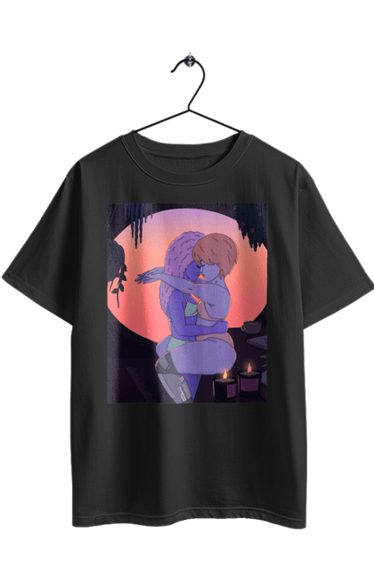 Футболка оверсайз з принтом "Фіолетові Дівчата Обіймаються". Захід, обійми. 2070702