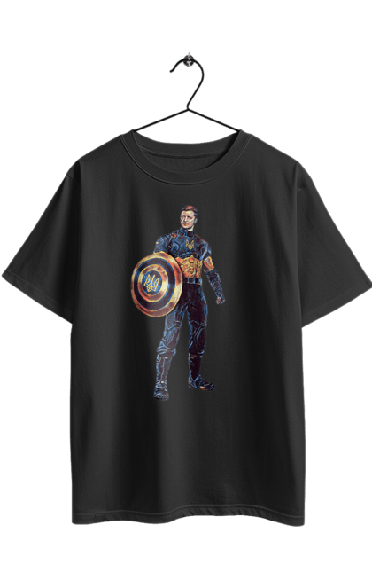 Футболка оверсайз з принтом "Капітан Україна Зеленський арт". Володимир зеленський, зеленський, капітан америка, капітан україна, україна. 2070702