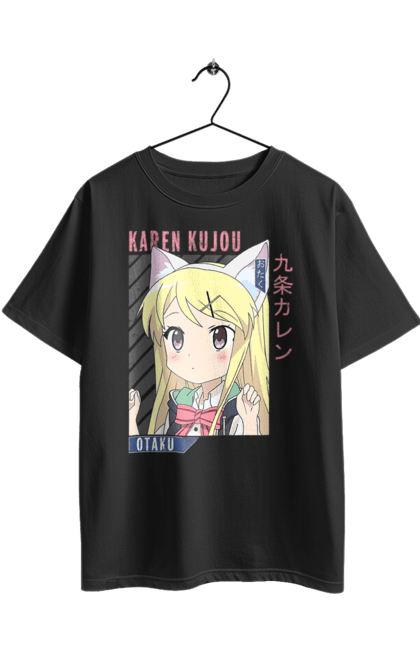 Oversized t-shirt with prints Kiniro Mosaic Karen Kujo. Anime, gold mosaic, karen, karen kujo, kiniro mosaic, kinmoza, manga. 2070702