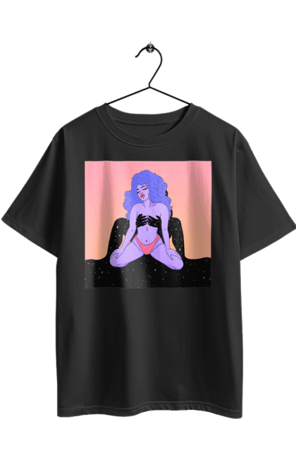 Футболка оверсайз з принтом "Фіолетова Дівчина В Трусиках". Інопланетянка, у трусах. 2070702