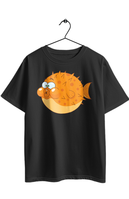 Футболка оверсайз з принтом "Помаранчева Риба Фугу". Риба, фугу. 2070702