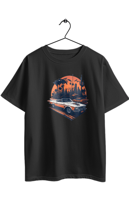 Футболка оверсайз з принтом "Гарне авто на закаті". Авто, закат, захід сонця, солнце, сонце. 2070702
