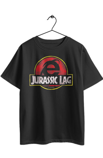Oversized t-shirt with prints Jurassic lag. Antiquity, browser, ie, internet explorer, jurassic park, lag, microsoft, not, windows. 2070702