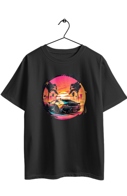 Футболка оверсайз з принтом "Ламборджині Ретровейв". Авто, автомобиль, ламба, ламборджині, машина, машини, ретровейв. 2070702