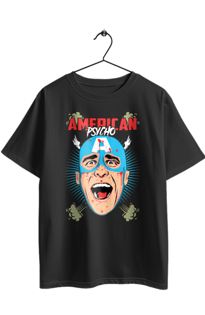 Футболка оверсайз з принтом "Американський психопат". American psycho, captain america, американський психопат, капітан америка, книга, фільм. 2070702