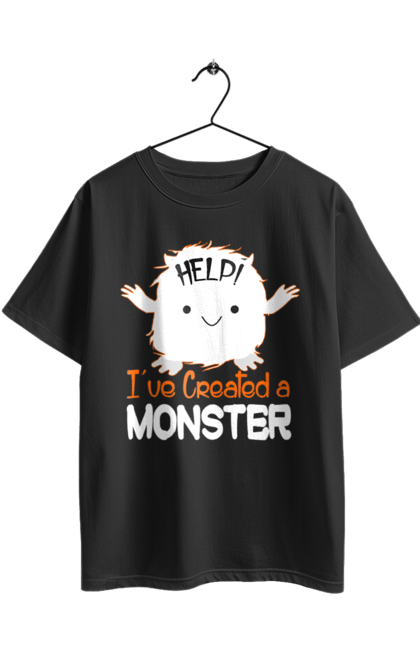 Футболка оверсайз з принтом "Допоможіть! Я створив монстра". Допомога, допоможіть, монстр, свято, створення, хелловін. 2070702