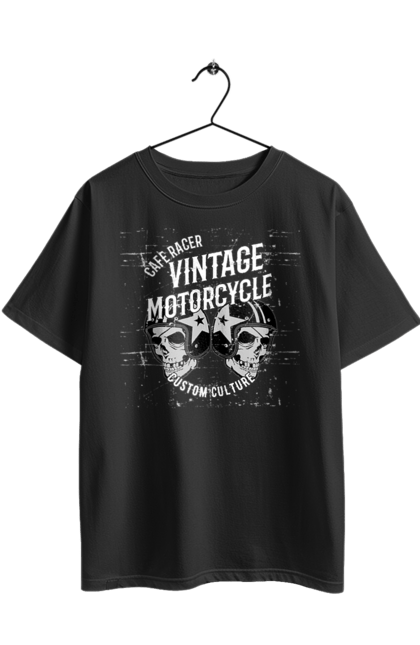 Футболка оверсайз з принтом "мото вантажу". Вінтаж, мото, череп, шолом. 2070702
