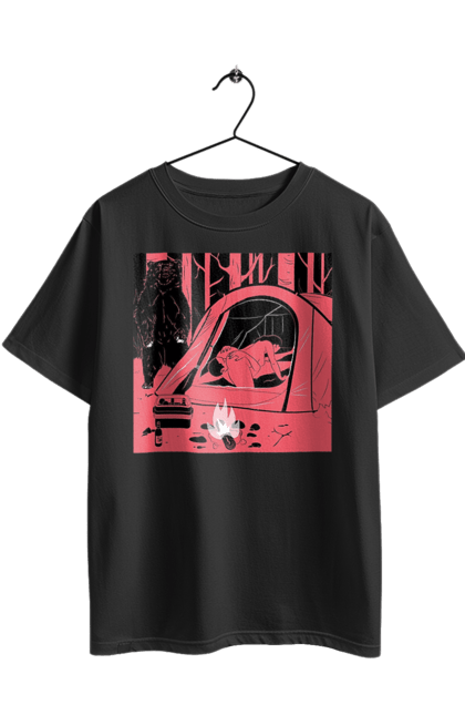 Футболка оверсайз з принтом "69 В Палатці". 69, ведмідь, ліс, палатка, секс. 2070702