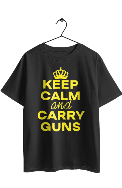 Футболка оверсайз з принтом "Зберігайте Спокій та Носіть Зброю". Брутальні, зберігайте спокій, меми, носіть зброю, популярні, прикольні, тексти, тренди. 2070702