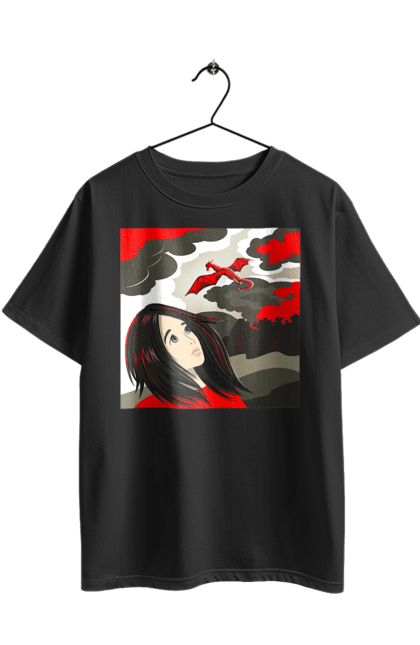 Футболка оверсайз з принтом "Дівчина та дракон". Дівчина, дракон, романтика, фентезі. 2070702