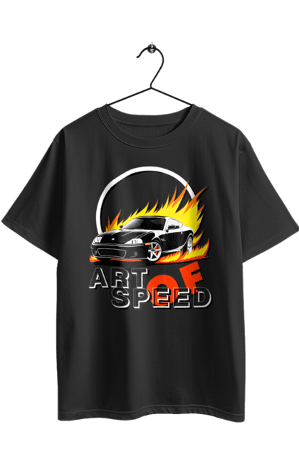 Футболка оверсайз з принтом "Автомобіль у вогні". Авто, автомобіль у вогні, гонка, дрейф, спорт, спортивна машина, швидкість. 2070702