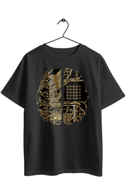 Футболка оверсайз з принтом "Мозок Айті". Айті, айтішник, гик, знання, золотий, золото, інженер, кібер, кібернетика, кіборг, код, комп, кристал, мікросхема, мозок, програміст, професіонал, професія, розробник, розум, чіп. 2070702