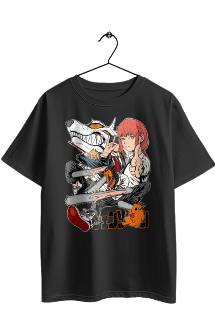 Футболка оверсайз з принтом "Людина Бензопила". Anime, chainsaw man, denji, manga, pochita, аніме, денджі, людина-бензопила, манга, почіта. 2070702
