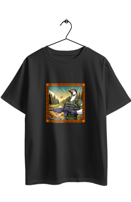 Футболка оверсайз з принтом "Гусячий десант". Біологічна зброя, бойові гуси, військовий гусак, гусячий десант, зброєні сили, прапор, символіка, україна. 2070702