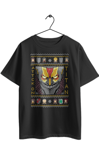 Oversized t-shirt with prints Attack on Titan. Action film, anime, armored giant, attack on titan, christmas, drama, manga, post-apocalyptic, rainer, rainer brown. 2070702