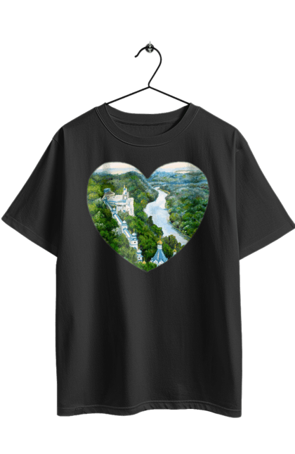 Футболка оверсайз з принтом "Святогорская лавра". Донецька область, ліс, монастир, пейзаж, річка, святогірськ, україна, церква. 2070702