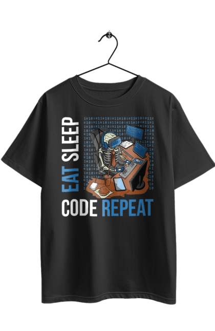 Футболка оверсайз з принтом "Їж Cпи Кодуй Повторюй". Айті, айтішник, для айтішника, для програміста, їж спи, кодуй повторюй, подарунок айтішнику, подарунок програмісту, програміст, розробник. 2070702