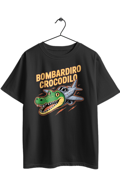 Футболка оверсайз з принтом "Bombardino Crocodilo". Bombardino, bombardino crocodilo, crocodilo, бомбардиро крокодило, бомбардіно крокоділо, крокодил, крокодил літак, крокодил мем, мем бомбардине крокодило, меми. 2070702