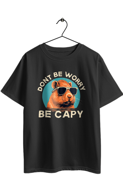 Футболка оверсайз з принтом "Капібара". Capybara, водосвинка, гризун, капібара, окуляри, тварина. 2070702