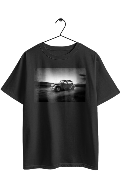 Футболка оверсайз з принтом "Ретро машина чб". Авто, ретро, ретро машина, чорно біла машина. 2070702