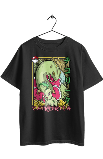 Футболка оверсайз з принтом "Покемон Чикоріта". Chikorita, nintendo, pokémon go, аніме, ігри, покемон, чикоріта. 2070702