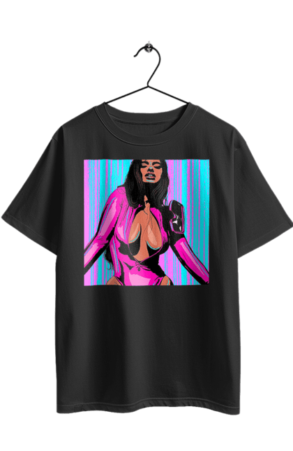 Футболка оверсайз з принтом "Дівчина З Глибоким Декольте". Гола, дівчина, сиськи. 2070702