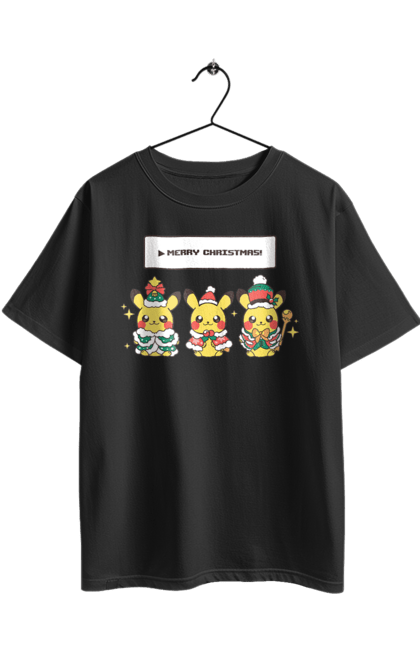 Футболка оверсайз з принтом "Пікачу Веселого Різдва!". Christmas, merry christmas, nintendo, pikachu, pokemon, аніме, гра, пікачу, покемон, різдво. 2070702