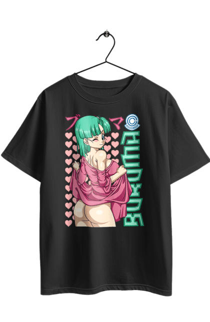 Футболка оверсайз з принтом "Перли дракона Булма". Anime, bulma, dragon ball, goku, manga, аніме, булма, гоку, манга, перли дракона. 2070702