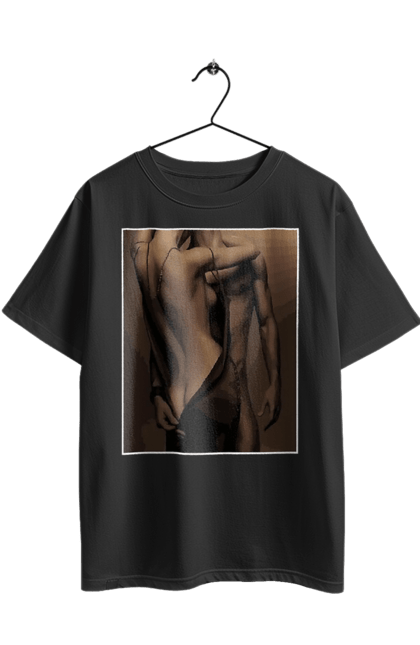 Футболка оверсайз з принтом "Інтрига". Взаємність, захоплення, інтрига, любов, неможливо встояти, секс, чоловік і жінка. 2070702