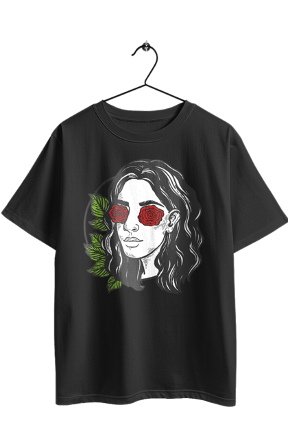 Футболка оверсайз з принтом "Дівчина З Трояндами На Очах". Дівчина, троянда. 2070702