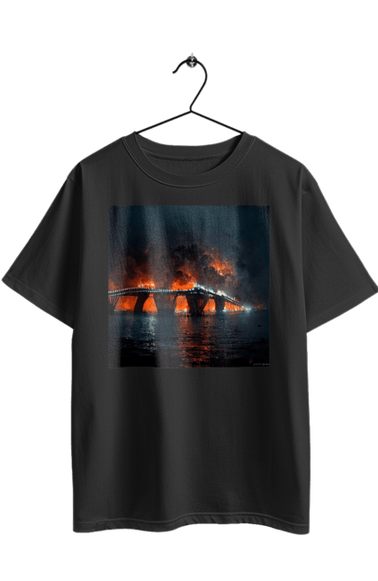 Футболка оверсайз з принтом "Кримський мост горить". Армія росії, армія україни, годить, зсу, крим, мост, удар, удар зсу. 2070702