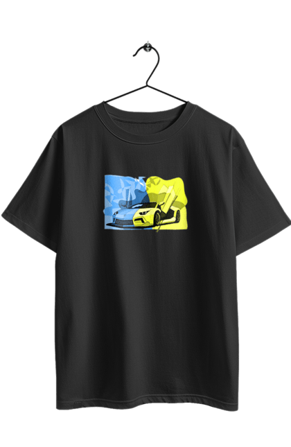 Футболка оверсайз з принтом "Український ламборгіні". Жовто блакитний, ламборгіні, машина, прапор, спорткар, україна. 2070702