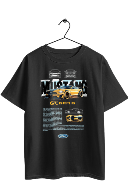 Oversized t-shirt with prints Ford Mustang Gen 6. Automobile, car, ford, gen 6, mustang, pony car. 2070702