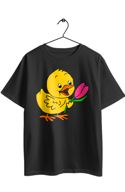 Футболка оверсайз з принтом "Курча З Тюльпаном". Курча, тюльпан. 2070702