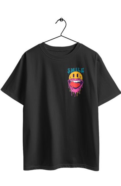 Oversized t-shirt with prints Summer smile. Brutal smiley, computer smile, hot, merry spade, physiognomy, smile, smiley, smiling face. 2070702