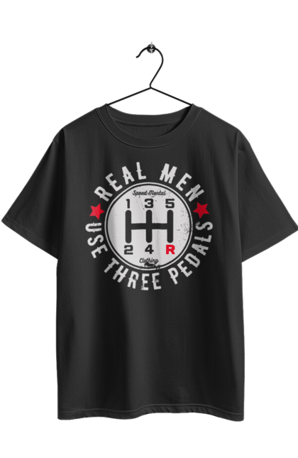 Футболка оверсайз з принтом "Справжні чоловіки використовують три педалі". Авто гумор, автомобіль, гумор, для автолюбителів, для автомобіліста, коробка передач, мем, механіка, прикольна. 2070702