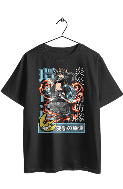 Футболка оверсайз з принтом "Палаюча пожежна бригада Тамакі Котацу". Fire force, tamaki kotatsu, котацу, палаюча пожежна бригада, пожежник, тамакі, тамакі котацу. 2070702