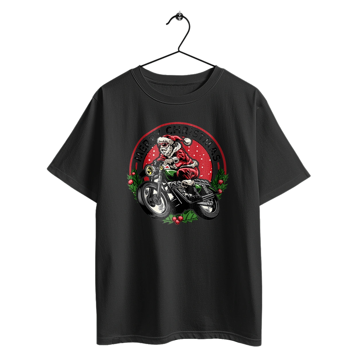 Merry Christmas, Santa Claus on a motorcycle