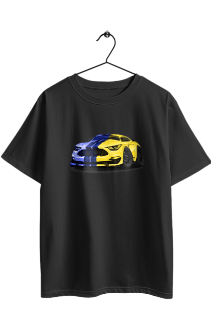 Футболка оверсайз з принтом "Український мустанг". Жовто блакитне авто, кольори україни, машина, мустанг, суперкар, форд мустанг, шелбі. 2070702