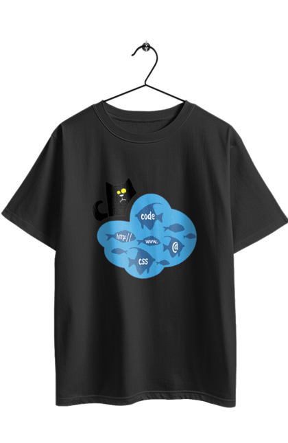Футболка оверсайз з принтом "Кіт програміст". Angular, c, css, html, it, javascript, jquery, php, python, react, svelt, vue, айтишник, айті, гумор, код, кодувати, прогер, програміст, програмісти, ти ж, ти ж програміст, тиж програміст. 2070702