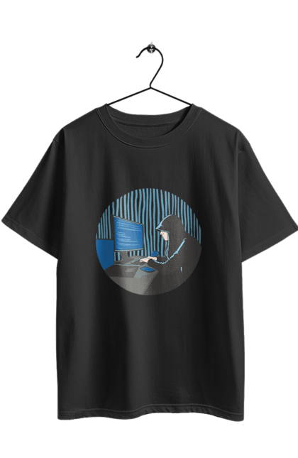 Футболка оверсайз з принтом "Хакер". Бінарний, гік, програміст, хакер. 2070702