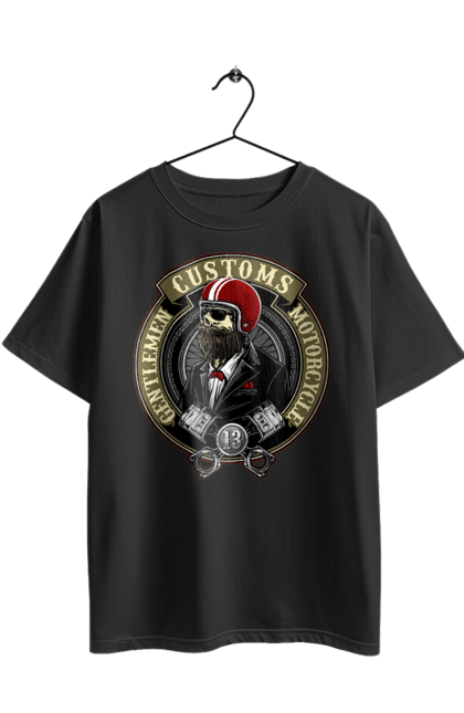 Oversized t-shirt with prints Gentlemen motorcycle. Gentleman, helmet, motorcycle, skull. 2070702