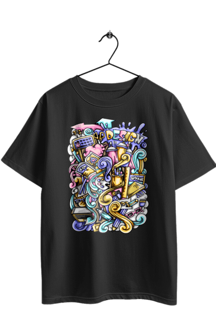 Футболка оверсайз з принтом "Школа навчання". Зошит, калькулятор, канцелярія, навчання, олівець, ручка, школа. 2070702