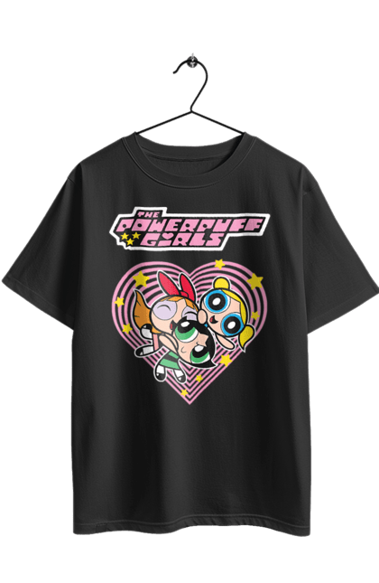 Oversized t-shirt with prints Powerpuff Girls. Animated series, blossom, bubbles, buttercup, cartoon network, cool girls, heart, powerpuff girls. 2070702